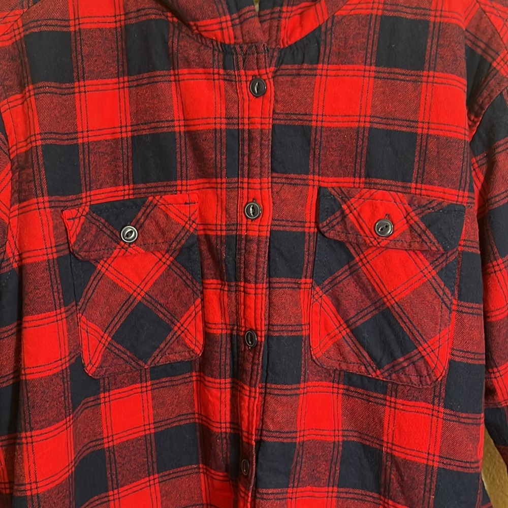 Boston Traders Red Navy Plaid Hooded Fleece Lined Jacket - Picture 3 of 9